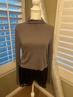 Project Social T Ribbed Long-Sleeve Mock Neck Top in Taupe